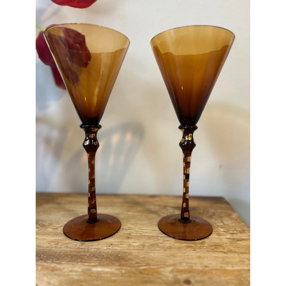 Hand painted brown Martini glass